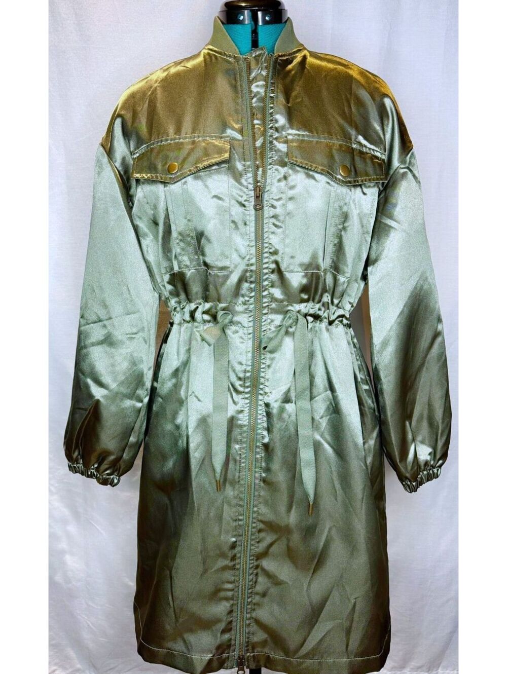 GAP XS Metallic Olive Green Utility Jacket Drawstring Waist NWT